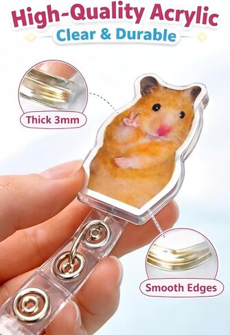 بكرة شارة هامستر مضحكة مع حليات أكريليك قابلة للتبديل، تصميمات أكريليك مقاس 1.5 بوصة، حامل شارة تعريف بسمك 3 مم، قابل للسحب مع 3 حليات قابلة للاستبدال ومجموعة خطاف وحلقة in Saudi Arabia