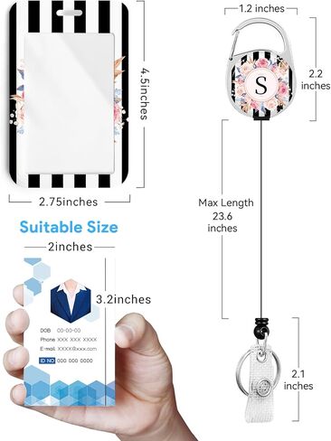 2 Pack A-Z Letter ID Badge Holder with Clip Badge Reels Retractable Heavy Duty,Keychain，ID Holder for School Nurse Office Black&Pink Stripe S in Saudi Arabia