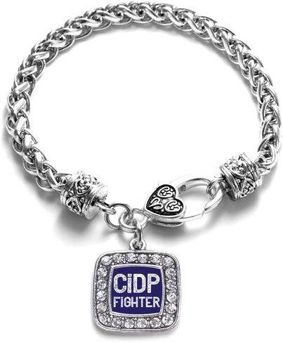 Inspired Silver - CIDP Fighter - Silver Braided Bracelet for Women - Square Charm Bracelet Jewelry Gift with Cubic Zirconia - Women's Charm Bracelet with Lobster Claw Clasp in Saudi Arabia
