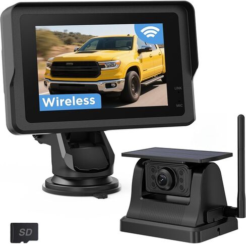 Magnetic Solar Wireless Backup Camera with 28hrs Rechargeable Battery, Night Vision & IP69, 5'' HD 1080P Video Monitor, Reserving Guidelines, Stable Signal for Trucks, Pickup, Trailer & RV in Saudi Arabia