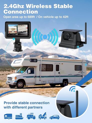 Magnetic Solar Wireless Backup Camera with 28hrs Rechargeable Battery, Night Vision & IP69, 5'' HD 1080P Video Monitor, Reserving Guidelines, Stable Signal for Trucks, Pickup, Trailer & RV in Saudi Arabia