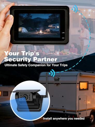 Magnetic Solar Wireless Backup Camera with 28hrs Rechargeable Battery, Night Vision & IP69, 5'' HD 1080P Video Monitor, Reserving Guidelines, Stable Signal for Trucks, Pickup, Trailer & RV in Saudi Arabia
