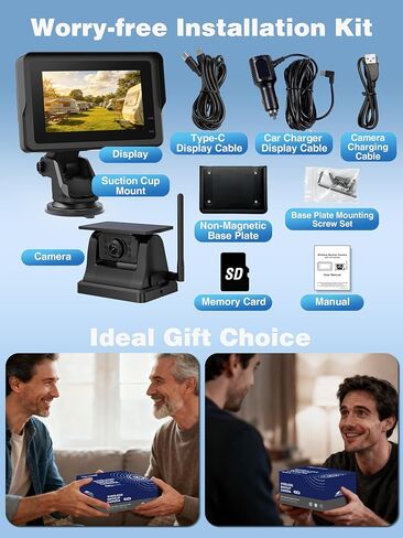 Magnetic Solar Wireless Backup Camera with 28hrs Rechargeable Battery, Night Vision & IP69, 5'' HD 1080P Video Monitor, Reserving Guidelines, Stable Signal for Trucks, Pickup, Trailer & RV in Saudi Arabia