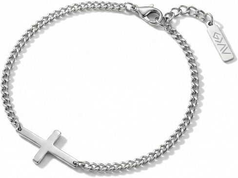 Silver Cross Chain Bracelet For Men and Women, 316L Stainless Steel Link Chain Jesus Bracelets for Christians Christian Gifts for Women Waterproof Faith Bracelet in Kuwait