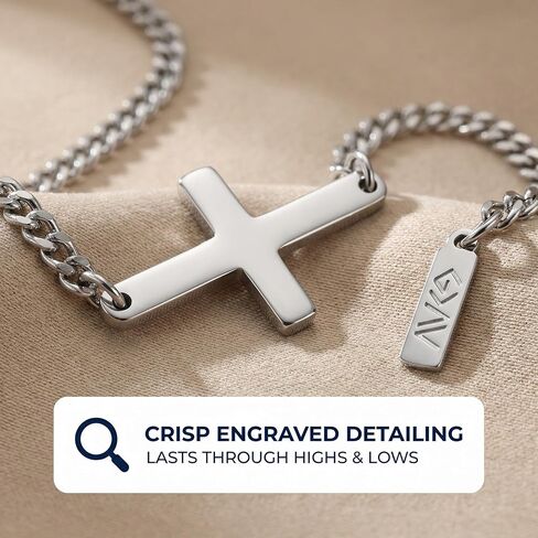 Silver Cross Chain Bracelet For Men and Women, 316L Stainless Steel Link Chain Jesus Bracelets for Christians Christian Gifts for Women Waterproof Faith Bracelet in Kuwait