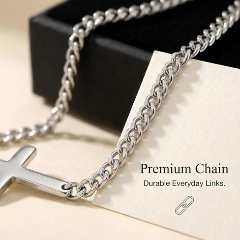 Silver Cross Chain Bracelet For Men and Women, 316L Stainless Steel Link Chain Jesus Bracelets for Christians Christian Gifts for Women Waterproof Faith Bracelet in Kuwait