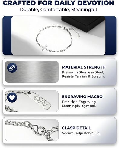 Silver Cross Chain Bracelet For Men and Women, 316L Stainless Steel Link Chain Jesus Bracelets for Christians Christian Gifts for Women Waterproof Faith Bracelet in Kuwait