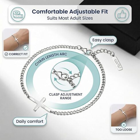 Silver Cross Chain Bracelet For Men and Women, 316L Stainless Steel Link Chain Jesus Bracelets for Christians Christian Gifts for Women Waterproof Faith Bracelet in Kuwait