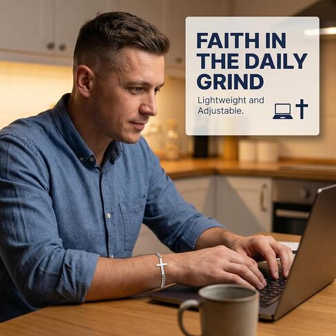 Silver Cross Chain Bracelet For Men and Women, 316L Stainless Steel Link Chain Jesus Bracelets for Christians Christian Gifts for Women Waterproof Faith Bracelet in Kuwait