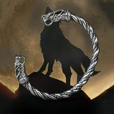TURTLEDOVE Viking Wolf Fenrir Bangle - 2 PCS Stainless Steel Norse Scandinavian Torc - Skulls Link Bracelet in Saudi Arabia