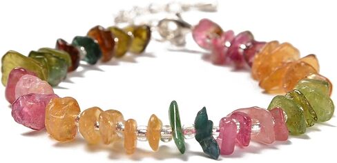 JM Design Watermelon Tourmaline Beaded Bracelet with Silver Plated Clasp 7.5" Length in Kuwait