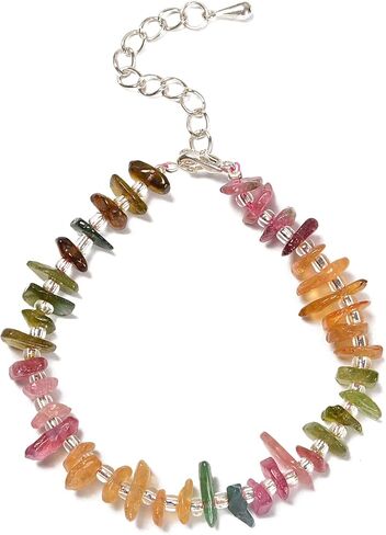 JM Design Watermelon Tourmaline Beaded Bracelet with Silver Plated Clasp 7.5" Length in Kuwait