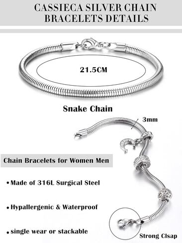 Silver Link Chain Bracelets for Women Men Snake Chain Bracelets Silver Snake Bracelets 22cm in Saudi Arabia