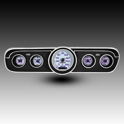 1965-1966 Ford Mustang Analog Gauge Cluster Replacement, White Faceplate, GPS Speed, Water & Oil Press Sending Units Included (White) in Kuwait