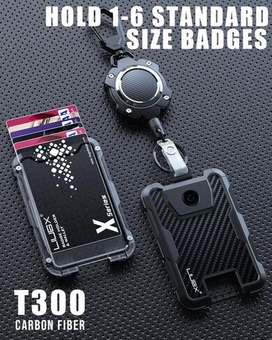 LIUGX Retractable Badge Holders,Carbon Fiber Badge Holder,Heavy Duty Carabiner Keychain, Durable ID Card Holder (Holds 6 Cards), with 31.5" Badge Reel Key Chain, 10,000+ Rebound,Silver-Black in Saudi Arabia