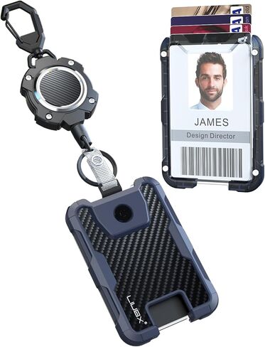 LIUGX Retractable Badge Holders,Carbon Fiber Badge Holder,Heavy Duty Carabiner Keychain, Durable ID Card Holder (Holds 6 Cards), with 31.5" Badge Reel Key Chain, 10,000+ Rebound,Silver-Black in Saudi Arabia