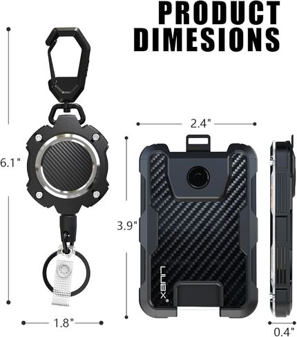 LIUGX Retractable Badge Holders,Carbon Fiber Badge Holder,Heavy Duty Carabiner Keychain, Durable ID Card Holder (Holds 6 Cards), with 31.5" Badge Reel Key Chain, 10,000+ Rebound,Silver-Black in Saudi Arabia
