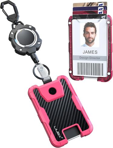LIUGX Retractable Badge Holders,Carbon Fiber Badge Holder,Heavy Duty Carabiner Keychain, Durable ID Card Holder (Holds 6 Cards), with 31.5" Badge Reel Key Chain, 10,000+ Rebound,Silver-Black in Saudi Arabia