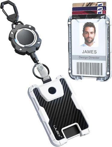 LIUGX Retractable Badge Holders,Carbon Fiber Badge Holder,Heavy Duty Carabiner Keychain, Durable ID Card Holder (Holds 6 Cards), with 31.5" Badge Reel Key Chain, 10,000+ Rebound,Silver-Black in Saudi Arabia