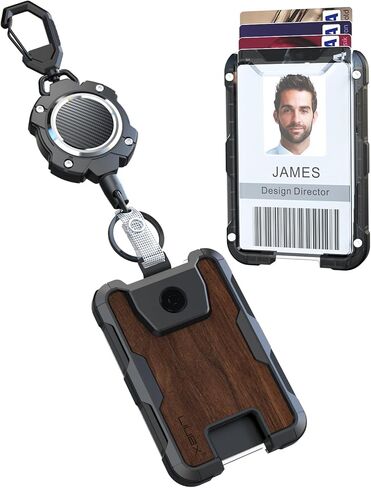 LIUGX Retractable Badge Holders,Carbon Fiber Badge Holder,Heavy Duty Carabiner Keychain, Durable ID Card Holder (Holds 6 Cards), with 31.5" Badge Reel Key Chain, 10,000+ Rebound,Silver-Black in Saudi Arabia