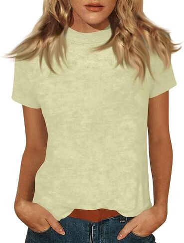 Short Sleeve Tops for Women Fashion Mock Neck Boho Casual T Shirts Vacation Summer Blouses Tie Dye Spring Tops Fashion in Saudi Arabia