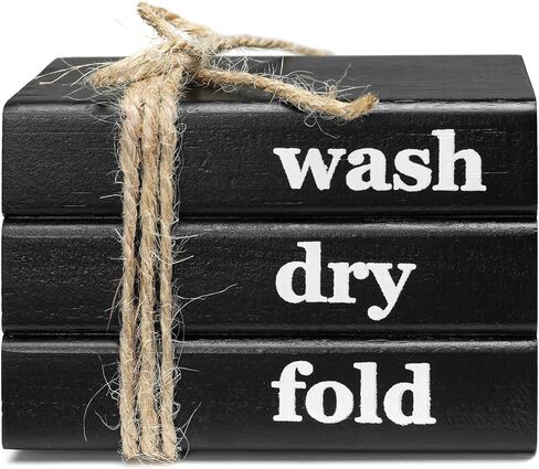 مجموعة كتب صناعية صغيرة، لافتة يمكن غسلها وتجفيفها، ديكور صينية متدرجة لغرفة الغسيل، ديكور منزلي خشبي، أسود in Kuwait