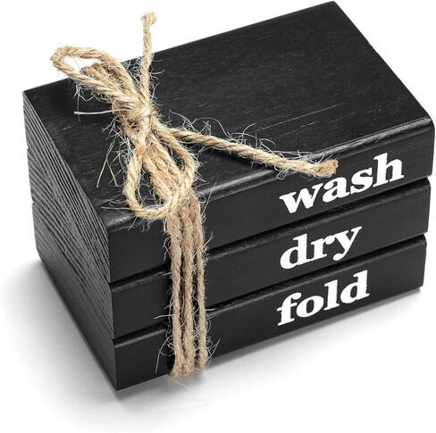 مجموعة كتب صناعية صغيرة، لافتة يمكن غسلها وتجفيفها، ديكور صينية متدرجة لغرفة الغسيل، ديكور منزلي خشبي، أسود in Kuwait