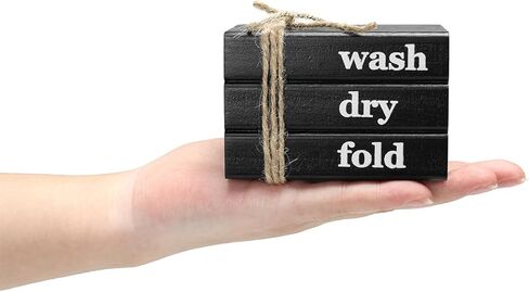 مجموعة كتب صناعية صغيرة، لافتة يمكن غسلها وتجفيفها، ديكور صينية متدرجة لغرفة الغسيل، ديكور منزلي خشبي، أسود in Kuwait