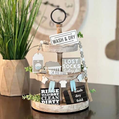 مجموعة كتب صناعية صغيرة، لافتة يمكن غسلها وتجفيفها، ديكور صينية متدرجة لغرفة الغسيل، ديكور منزلي خشبي، أسود in Kuwait