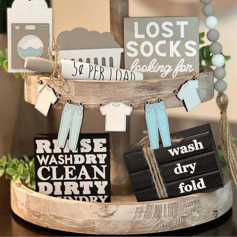 مجموعة كتب صناعية صغيرة، لافتة يمكن غسلها وتجفيفها، ديكور صينية متدرجة لغرفة الغسيل، ديكور منزلي خشبي، أسود in Kuwait