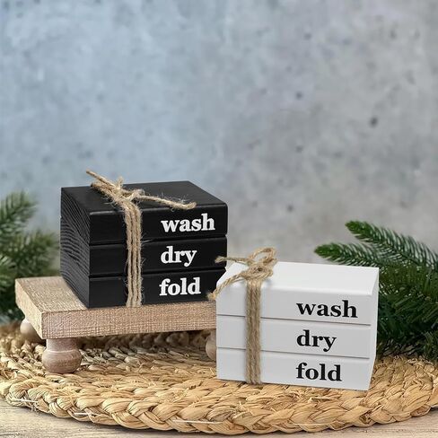 مجموعة كتب صناعية صغيرة، لافتة يمكن غسلها وتجفيفها، ديكور صينية متدرجة لغرفة الغسيل، ديكور منزلي خشبي، أسود in Kuwait