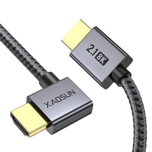 XAOSUN Right Angle HDMI 2.1 Cable 6.6FT, 48Gbps Ultra High Speed HDMI Cord Support 8K@60Hz 4K@120Hz Dynamic HDR eARC HDCP 2.2& 2.3 HDR10, Compatible with PS5,PS4,X-Box,Roku TV,HDTV,Blu-ray,LG,Samsung in Kuwait