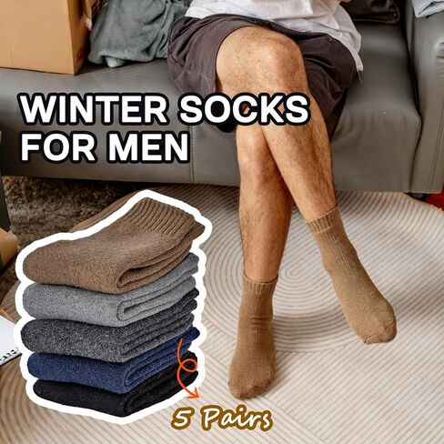 5 Pairs Thick Warm Winter Socks for Men Hiking Thermal Warm Socks for Cold Weather Winter Indoors and Outdoors in Saudi Arabia