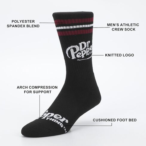 Bioworld Dr Pepper Classic Logo Black Men’s Athletic Crew Socks in Saudi Arabia