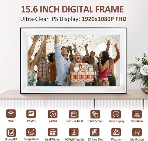10.1 Inch WiFi Digital Picture Frame, 1280x800 HD IPS Touch Screen Photo Frame Electronic, Auto-Rotate, Share Photos/Videos Instantly via Uhale Free App from Anywhere in Kuwait