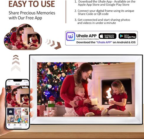 10.1 Inch WiFi Digital Picture Frame, 1280x800 HD IPS Touch Screen Photo Frame Electronic, Auto-Rotate, Share Photos/Videos Instantly via Uhale Free App from Anywhere in Kuwait