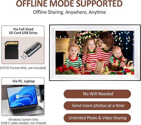 10.1 Inch WiFi Digital Picture Frame, 1280x800 HD IPS Touch Screen Photo Frame Electronic, Auto-Rotate, Share Photos/Videos Instantly via Uhale Free App from Anywhere in Kuwait