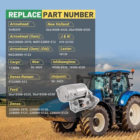 18139 12 فولت بداية جديدة تناسب جرارات نيو هولاند TC35 TC40 TC45 T2310 T2320 Case IH DX35 DX40 DX45 L-Series Skid Steer، استبدل SBA18508-6520 SBA185086530 228000-5120، 2.0KW OSGR in Kuwait