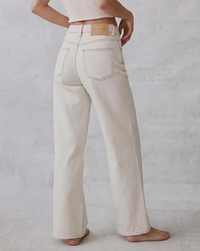 RRIVE Women's Straight Wide Leg Jeans Low Rise Cream White Baggy Retro 90s Soft Lyocell Blend Stretch Denim Pants YKK Zipper in Saudi Arabia