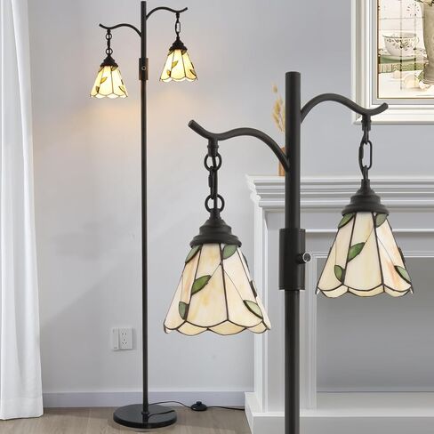 مصباح أرضي عتيق قابل للتعتيم، 2 مصباح قائم بمصابيح تيفاني، مصابيح أرضية مزرعة ريفية مع لمسة نهائية من النحاس الأحمر، لغرفة المعيشة وغرفة النوم in Kuwait