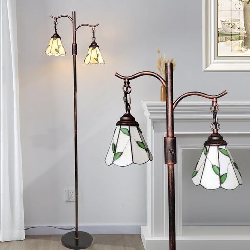 Vintage Dimmable Floor Lamp,2 Tiffany Lampshades Standing Lamp, Rustic Farmhouse Floor Lamps with Red Copper Finish,for Living Room Bedroom in Saudi Arabia