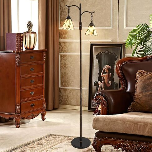Vintage Dimmable Floor Lamp,2 Tiffany Lampshades Standing Lamp, Rustic Farmhouse Floor Lamps with Red Copper Finish,for Living Room Bedroom in Saudi Arabia