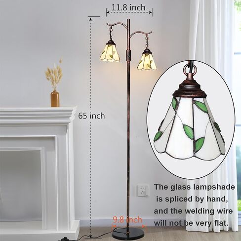 Vintage Dimmable Floor Lamp,2 Tiffany Lampshades Standing Lamp, Rustic Farmhouse Floor Lamps with Red Copper Finish,for Living Room Bedroom in Saudi Arabia