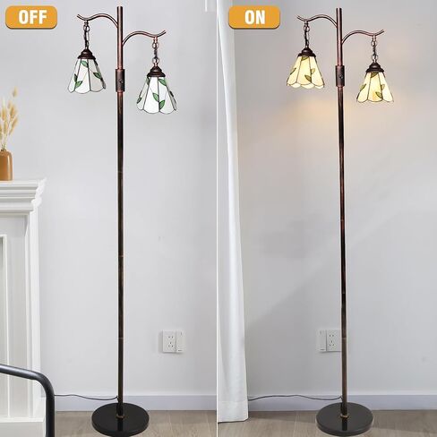 Vintage Dimmable Floor Lamp,2 Tiffany Lampshades Standing Lamp, Rustic Farmhouse Floor Lamps with Red Copper Finish,for Living Room Bedroom in Saudi Arabia