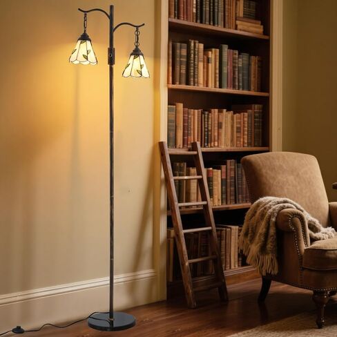 Vintage Dimmable Floor Lamp,2 Tiffany Lampshades Standing Lamp, Rustic Farmhouse Floor Lamps with Red Copper Finish,for Living Room Bedroom in Saudi Arabia