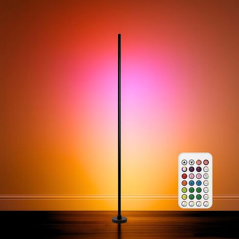 RGBICW LED Corner Floor Lamp 58'' with Music Sync, Remote Control, Color-Changing Ambient Lighting for Living Rooms, Gaming, Home Office (Corner Base) in Saudi Arabia
