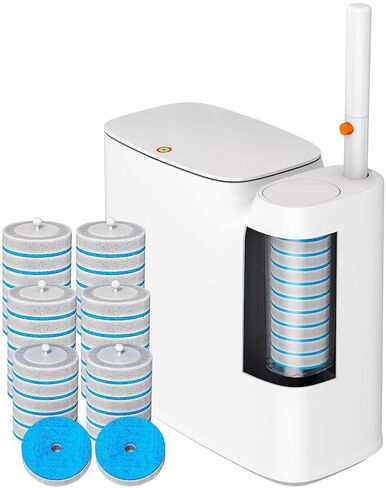 مجموعة علب قمامة الحمام من CTIME - سلة مهملات صغيرة من البلاستيك الأبيض الضيق، عصا مرحاض، حامل فرشاة المرحاض و36 عبوة، سلة مهملات سعة 2 جالون مع غطاء منبثق، مناسبة للحمامات والمراحيض الصغيرة. in Kuwait