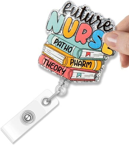 Future Nurse Glitter Retractable Badge Holder, Funny Books Badge Reel Gifts for Nursing School Student, Nursing Student Gifts for Student Nurse in Training, Graduation Gifts, Nurse Day Gifts in Saudi Arabia