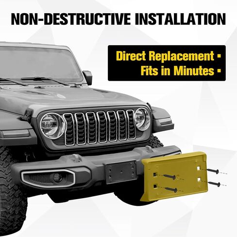 Front Bumper License Plate Frame Bracket Holder for 2018-2025 Jeep Wrangler JL JLU & 2020+ Gladiator JT Replacement, Replace# 68293738AA CH1068167(for Plastic Bumper ONLY) in Kuwait
