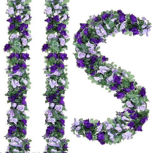 5Pcs 82 FT Artificial Purple Rose Flower Garland, Faux Silk Rose FGarland, Purple Party Decorations, Lavender Flower Hanging Flower Vines for Backdrop Decoration Tea Party Wedding Birthday in Saudi Arabia